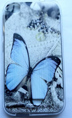 Силиконови гърбове Силиконови гърбове за HTC Силиконов гръб ТПУ за HTC DESIRE 320  сив със синя пеперуда